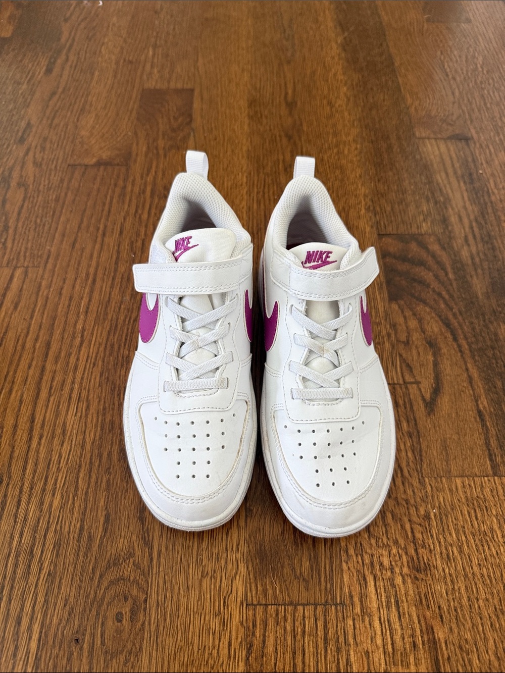 Nike Kids White Sneakers with Pink Swoosh